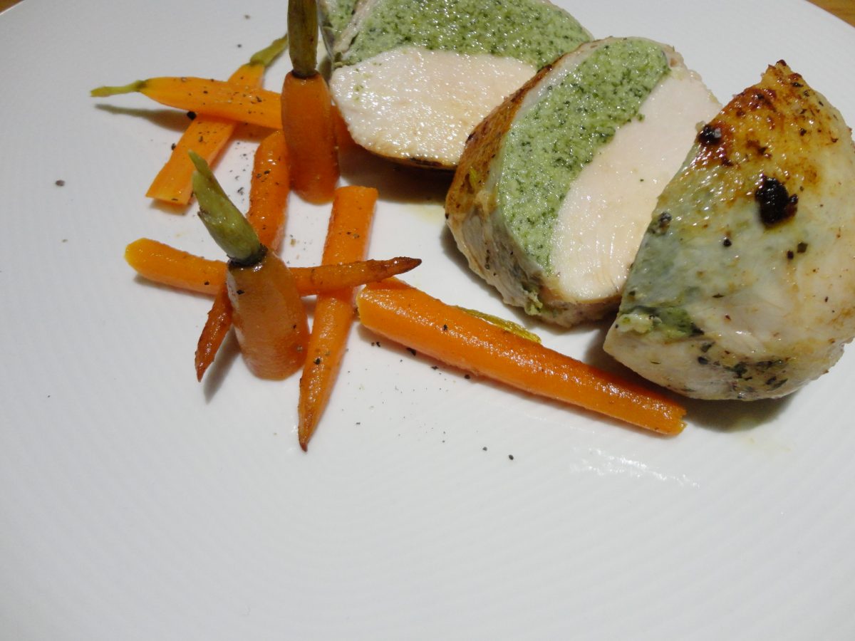Lemon thyme chicken, spinach mousse, quinoa and pinenuts